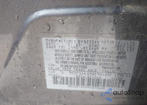 2017 Nissan Sentra S из США, поврежденный, VIN 3N1AB7AP0HY374650